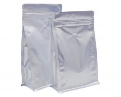 Flat Bottom Pouch with Normal Zipper and Valve Matt Silver