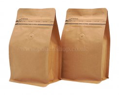 Flat Bottom Pouch with Pocket Zipper and Valve Kraft