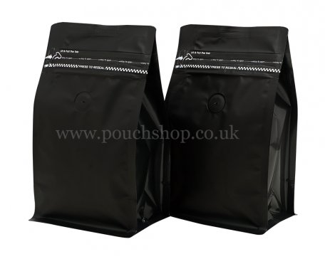 NEW SIZE Flat Bottom Pouch with Pocket Zipper and Valve Matt Black